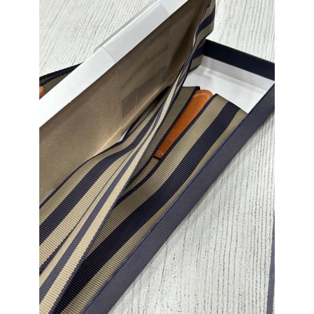 NEW‎ Brooks Brothers Suspenders Braces Navy Tan Stripe Nylon Leather Adjustable - Picture 4 of 6
